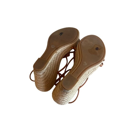 Tory Burch Leather Espadrille Wedge Sandals Brown Size 7.5 Boho Coastal - Picture 4 of 7